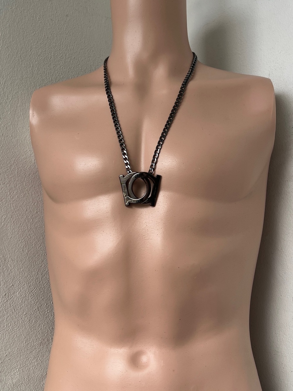 Men’s Salvatore Ferragamo Gancini Gunmetal Statement Custom Necklace 28”